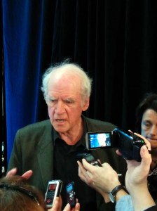 Philosopher Charles Taylor in media scrum 