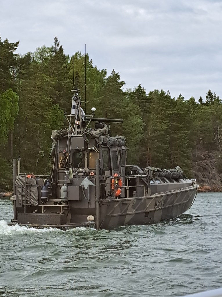 Amphibian troop carrier patrolling waters in Finland's archipelago.