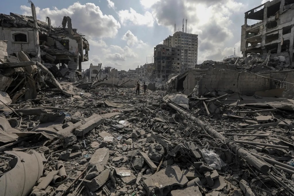 Photo showing ruins and rubble after Israeli air attack in Gaza