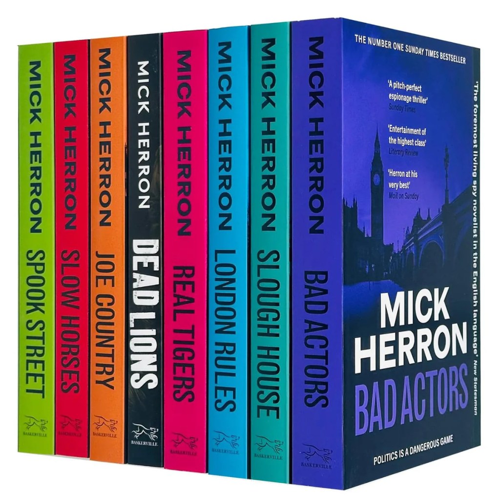 Image of eight crime novels written by Mick Herron